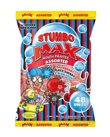 Stumbo Max Mouth Painter Assorted Raspberry & Black Cherry Lollipops 48